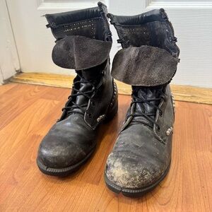 Festival Coachella Black Studded Leather Combat Boots 🖤